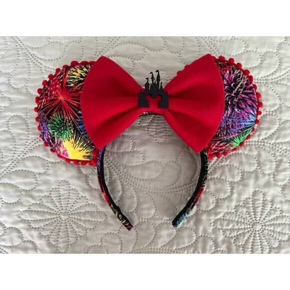 Disney Magic Kingdom Castle Fireworks Handmade Minnie Ears - Picture 1 of 5
